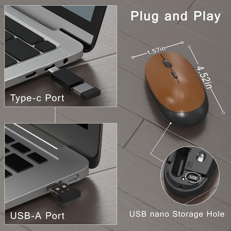 MPTOG Colorful Wireless Computer Keyboard and Mouse Combo with Round Typewriter Keycaps, Retro Design, Power Switch, Ergonomic Design, 2.4GHz Wireless for Windows, Mac, PC(Black-Brown) - Image 5